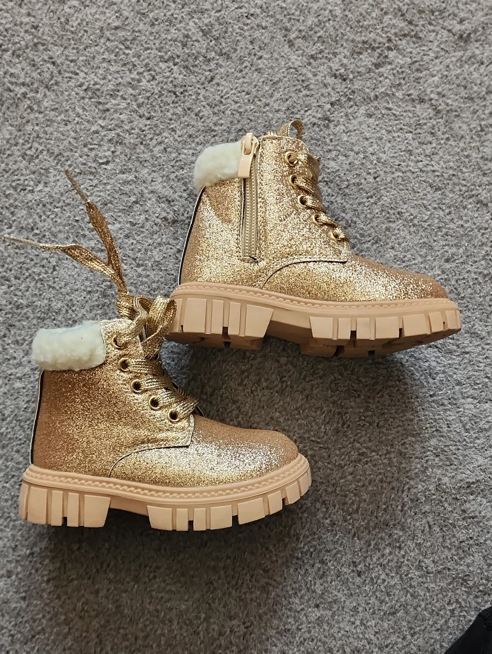NEW Olivia Miller Girls' Glitter Lace-Up Ankle Boots in Gold